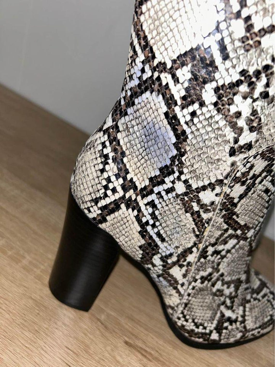 Snake Skin Print Block Heel Knee High Boots - Etsy