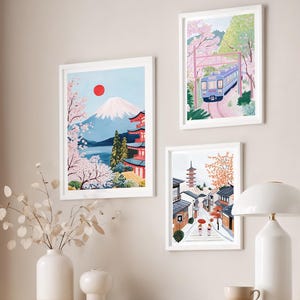 Japan Travel Posters, Set of 3, Kyoto Art Prints, Mount Fuji Print, Kyoto Cherry Blossom Print, Japanese Print, Japan Print, Kyoto Poster