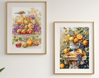Láminas artísticas de bodegones de frutas vintage, decoración botánica para cocina (descarga digital)