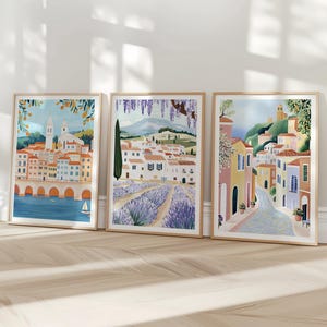 Láminas artísticas del sur de Francia (juego de 3), arte mural de la Riviera Francesa, láminas artísticas de la Provenza, pósteres de viajes de Francia, imprimibles de Francia, arte mural de Francia