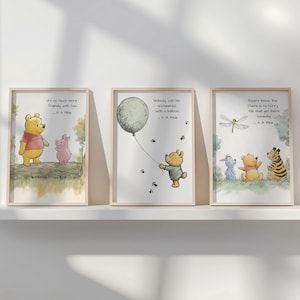 Set of 3 Classic Winnie the Pooh Nursery,  Winnie-the-Pooh Inspirational Quotes, Gender Neutral Nursery Prints, Winnie the Pooh Wall Art