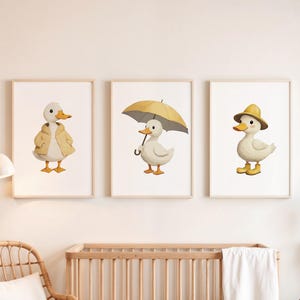 Duck Nursery Wall Art, Set of 3, Cute Duck Prints, Gender Neutral Duck Prints, Yellow Nursery Decor, White Duck Printable, Farm Animal Art