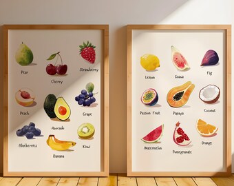Colorful Fruit Still Life Art Print, Set of 2 (Digital Download)