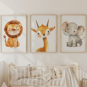 Safari Animal Nursery Wall Art Set of 3, Safari Animal Prints, Jungle Nursery Prints, Boho Nursery Prints, Kids Wall Art, Safari Theme Decor