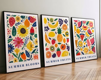 Láminas artísticas de frutas y flores de verano, juego de 3 (descarga digital)