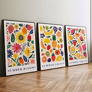 Láminas artísticas de frutas y flores de verano, juego de 3 (descarga digital)