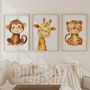 Safari vivero pared impresiones conjunto de 3, safari animales arte de la pared, impresiones de vivero boho, decoración de la pared del vivero de la selva, impresiones de vivero neutral de género