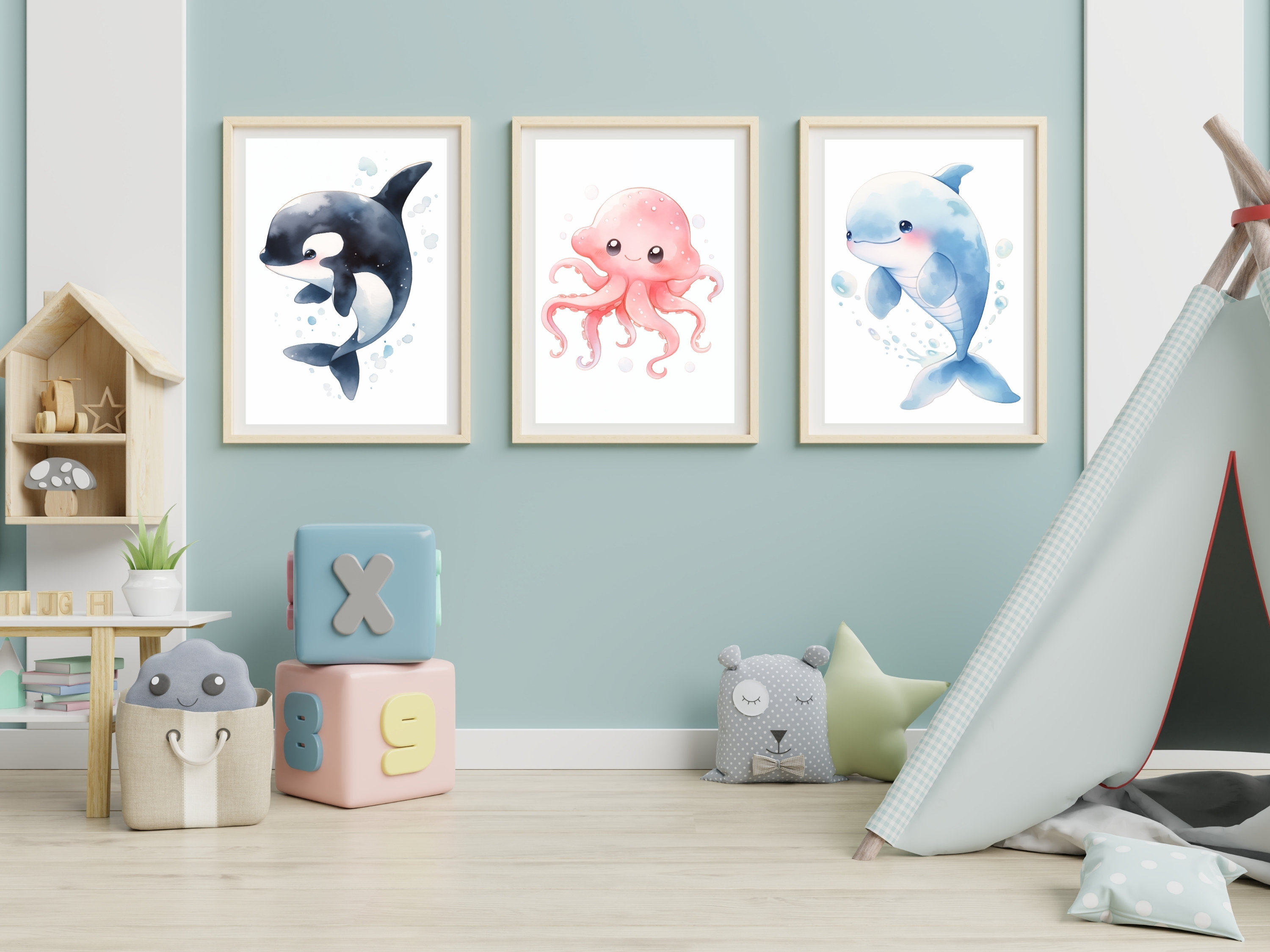 Ocean Animal Wall Art, Set of 6, Under the Sea, Baby Room Decor ...