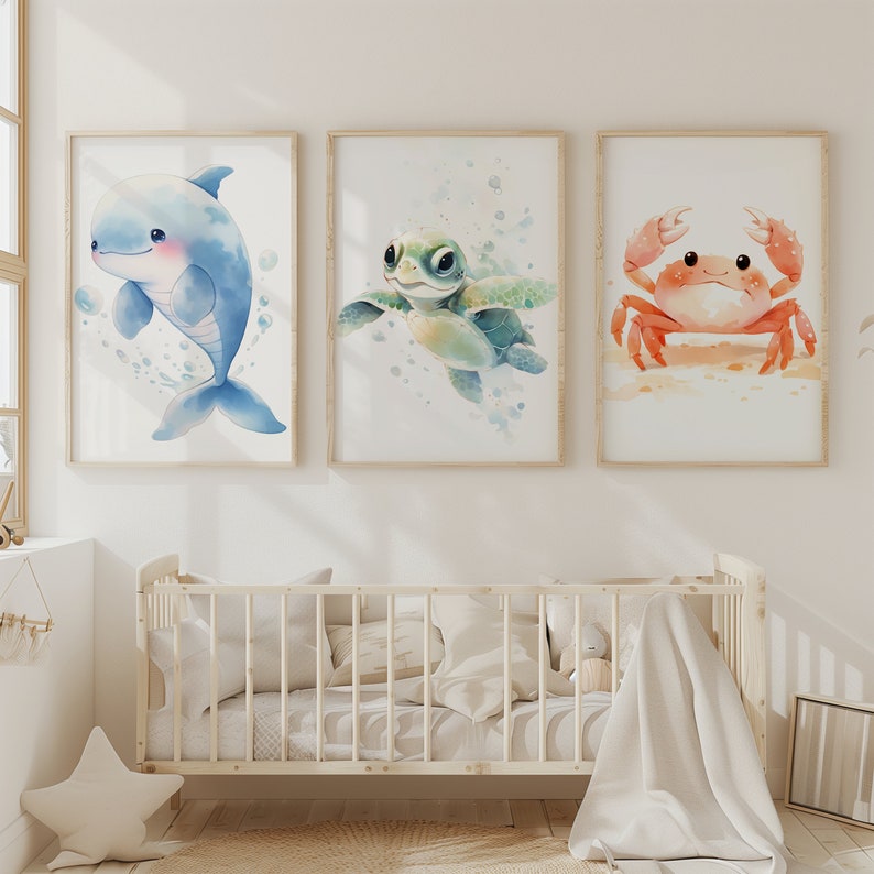 Ocean Animal Nursery Prints, Sea Creatures Wall Art (set of 6) (digital ...