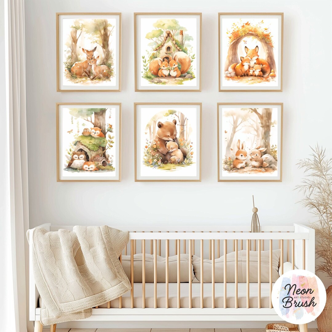 Woodland Animals Nursery Wall Prints, Set of 6, Forest Theme Decor for ...