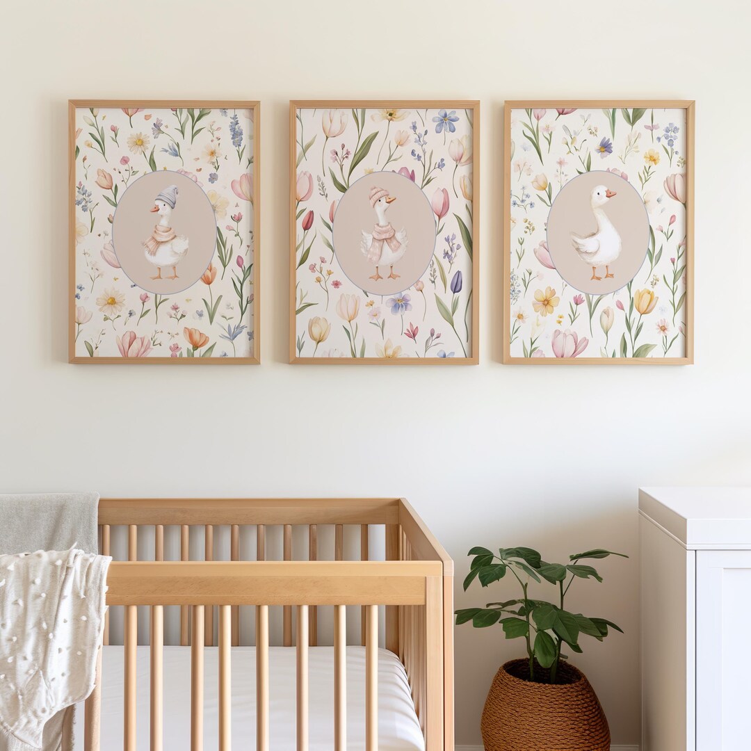 Goose Nursery Prints, Floral Goose Poster Set (digital Download) - Etsy