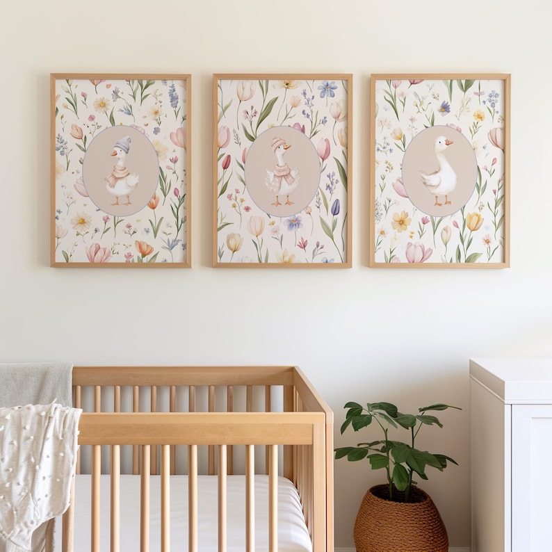 Goose Nursery Prints, Floral Goose Poster Set (digital Download) - Etsy