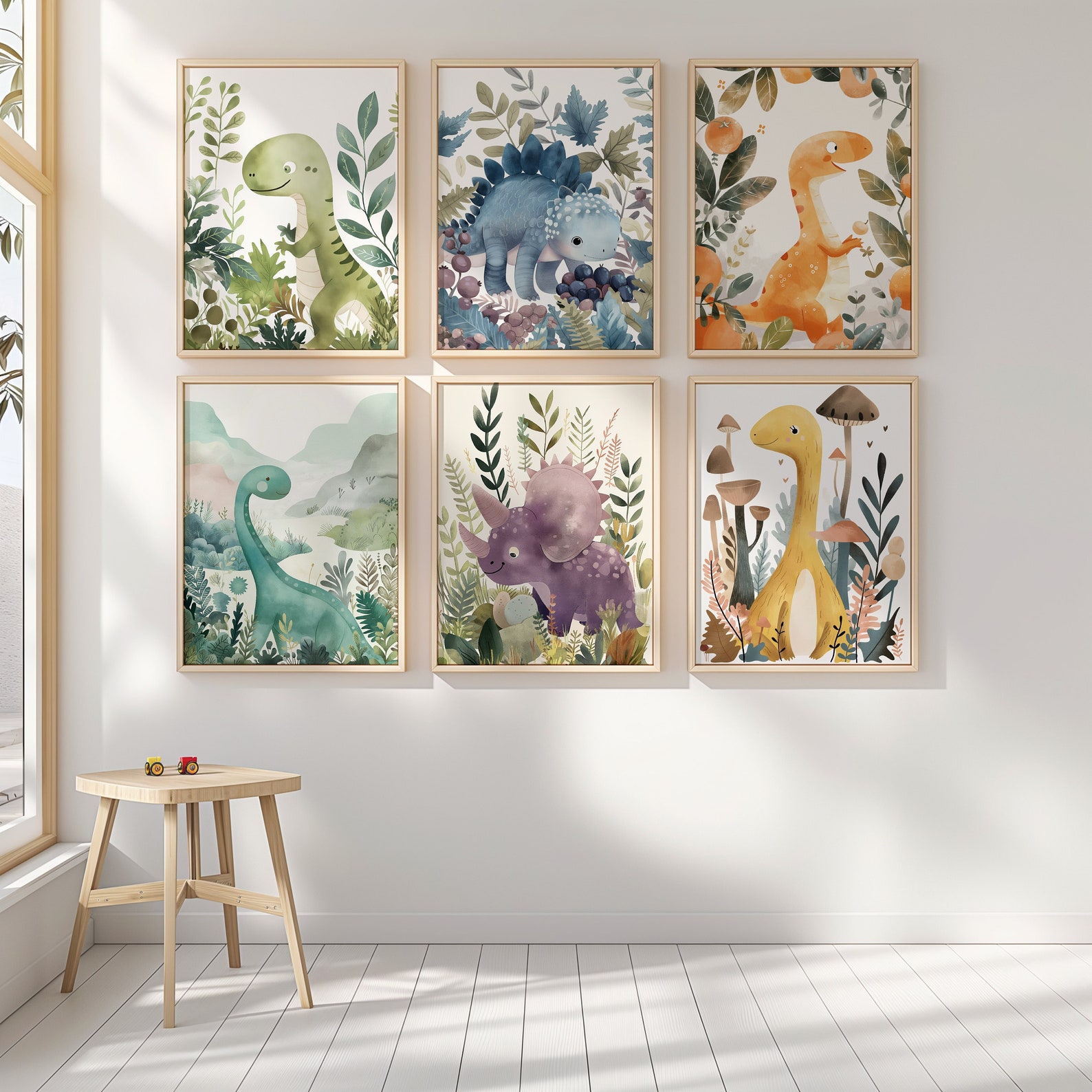 Dinosaur Nursery Wall Art, Set of 6, Cute Dinosaur Prints, Baby Bedroom ...