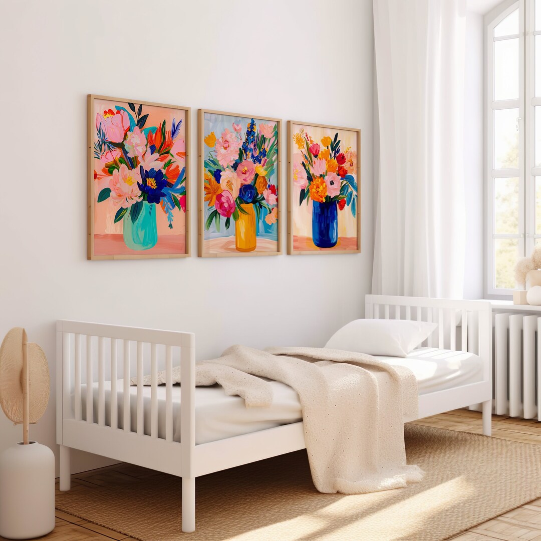 Floral Bouquet Art Print Set, Colorful Flower Oil Painting (digital ...