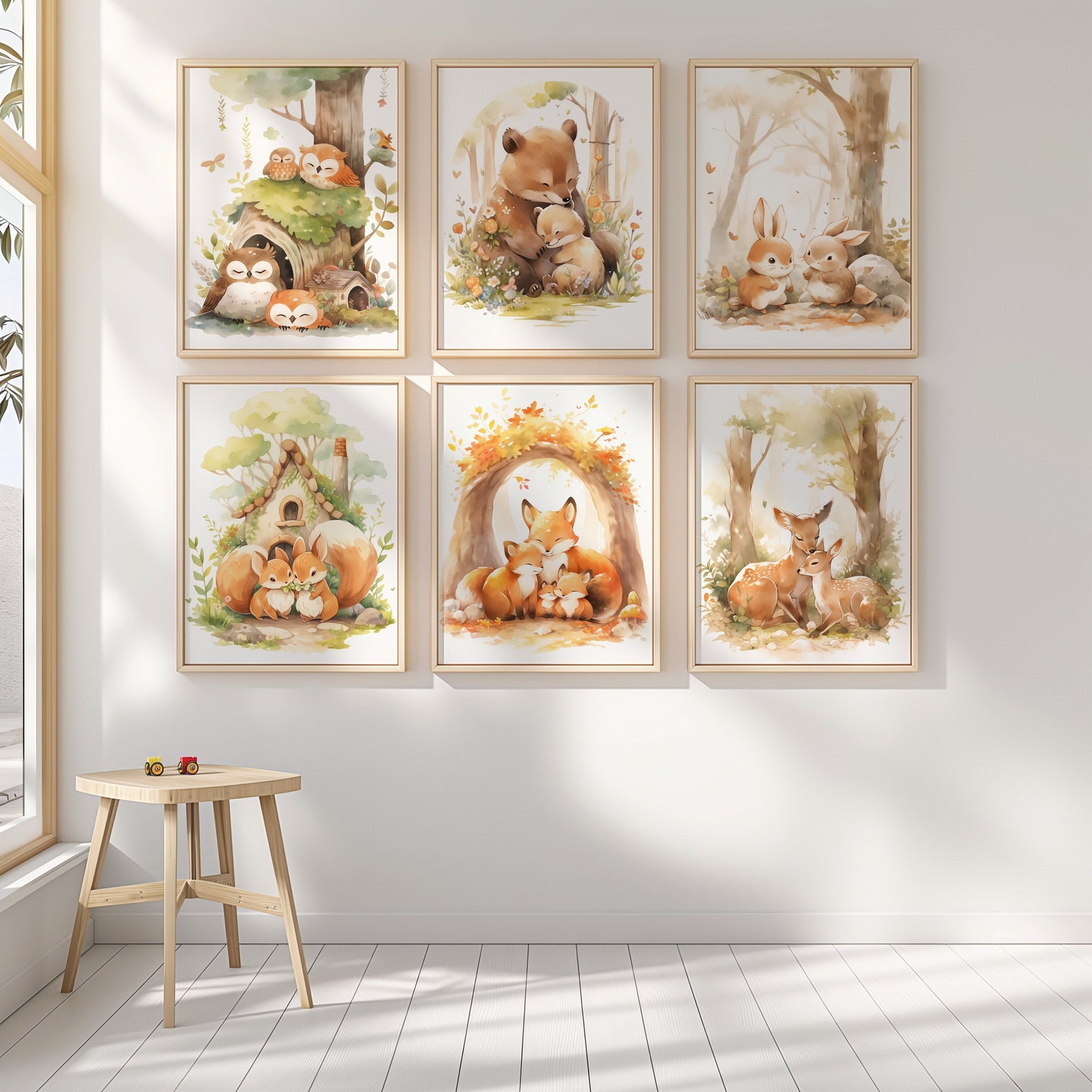 Woodland Animals Nursery Wall Prints, Set of 6, Forest Theme Decor for ...