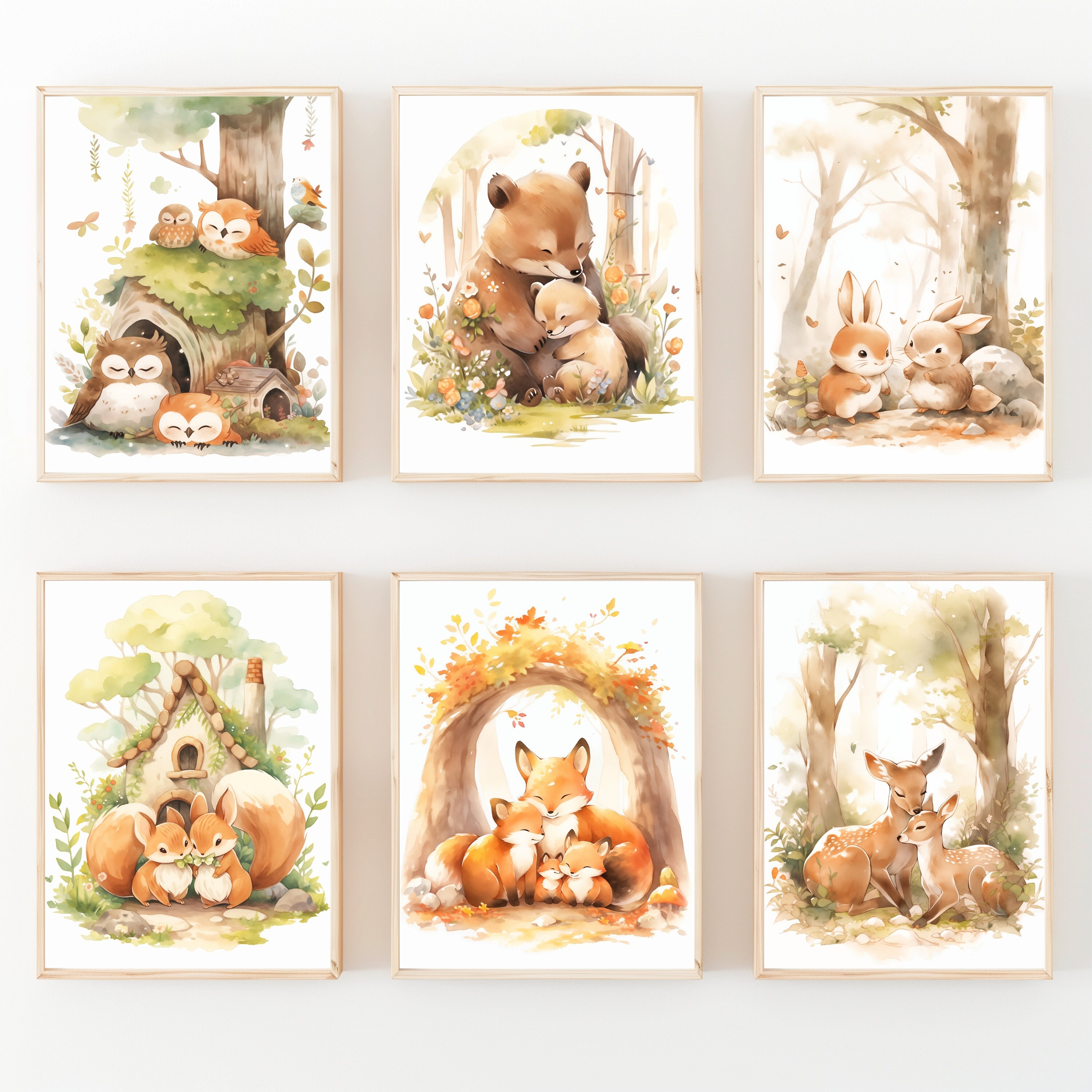 Woodland Animals Nursery Prints, Set of 6, Forest Theme (digital ...