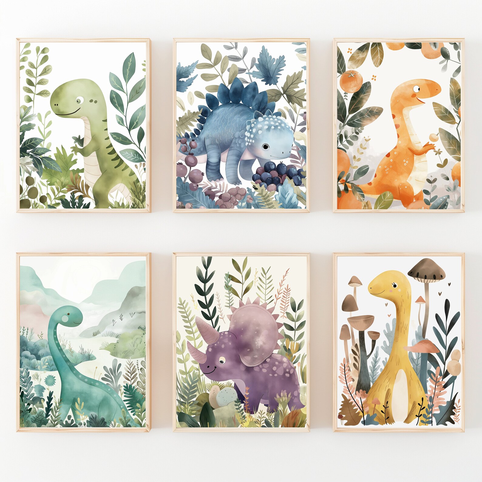 Dinosaur Nursery Wall Art, Set of 6, Cute Dinosaur Prints, Baby Bedroom ...