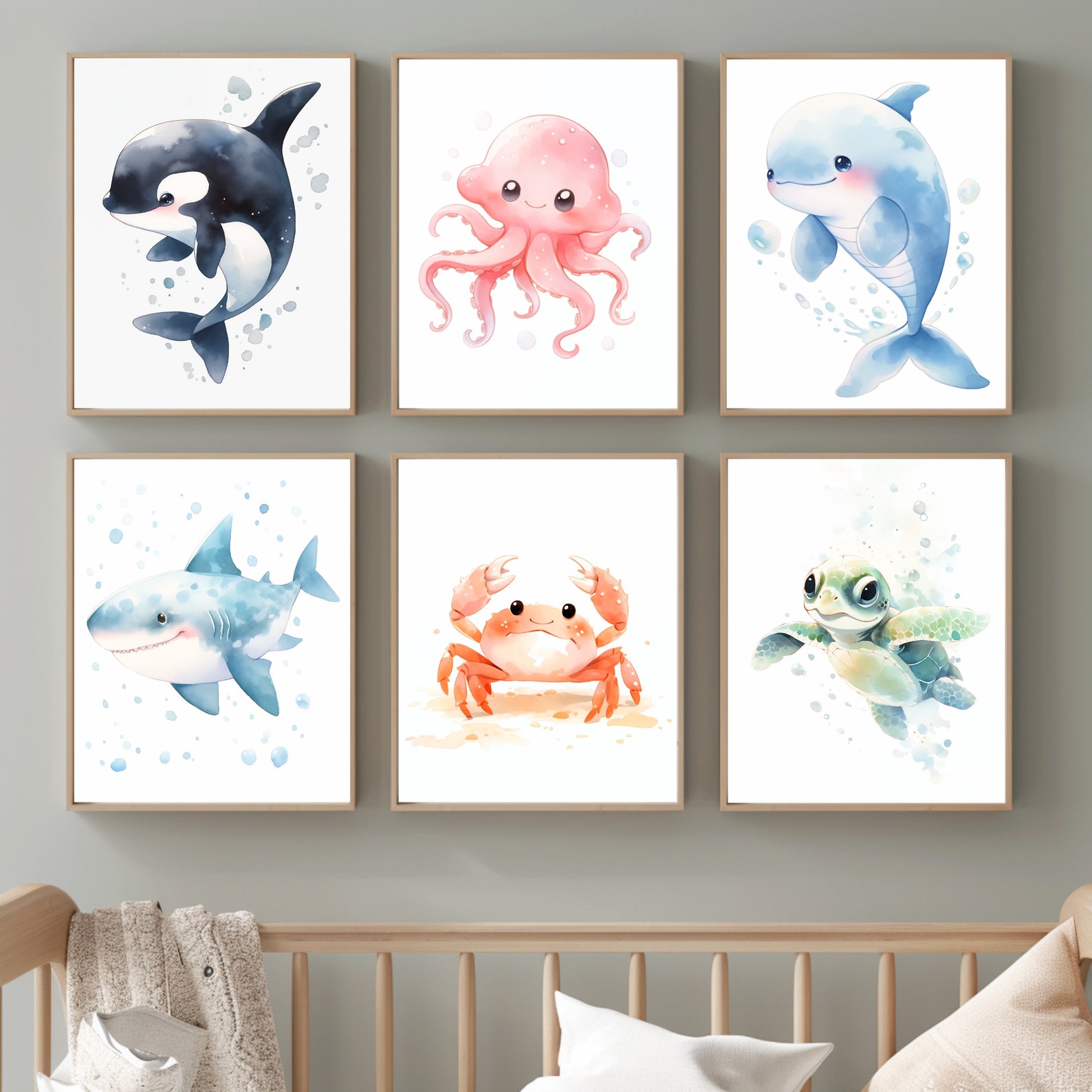 Ocean Animal Wall Art, Set of 6, Under the Sea, Baby Room Decor ...