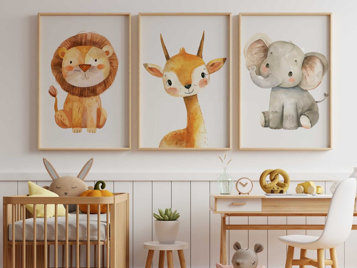 Safari Animal Nursery Prints, Lion, Elephant, Antelope (digital ...