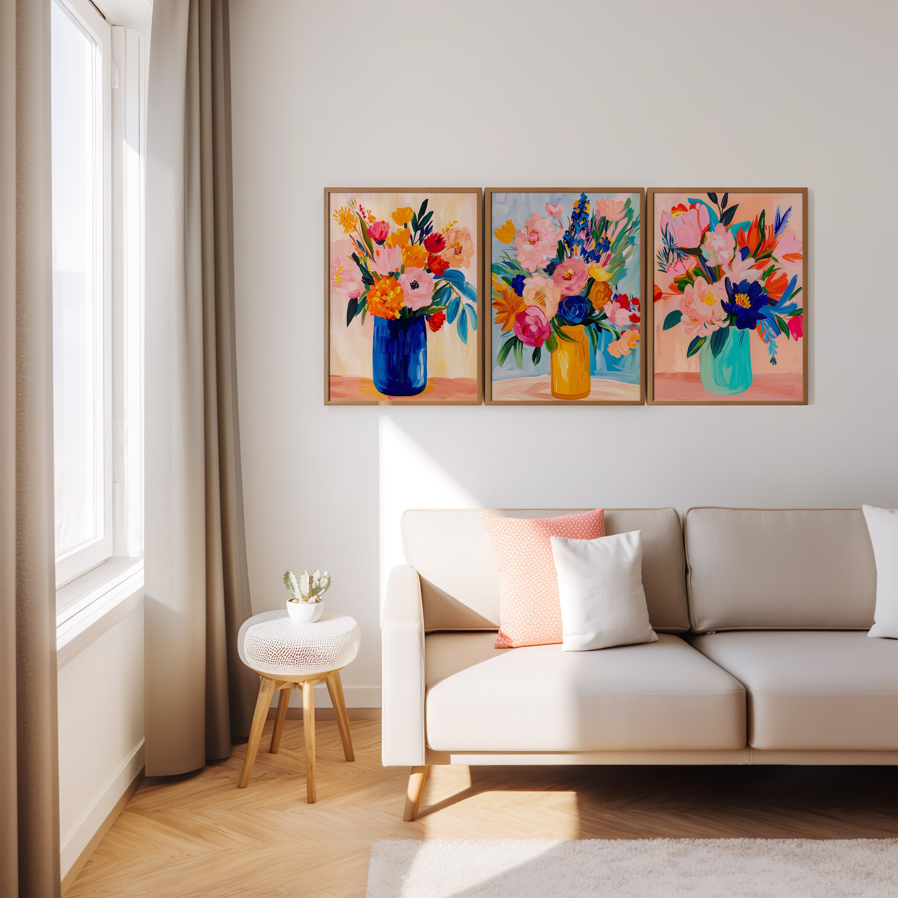 Floral Bouquet Art Print Set, Colorful Flower Oil Painting (digital ...