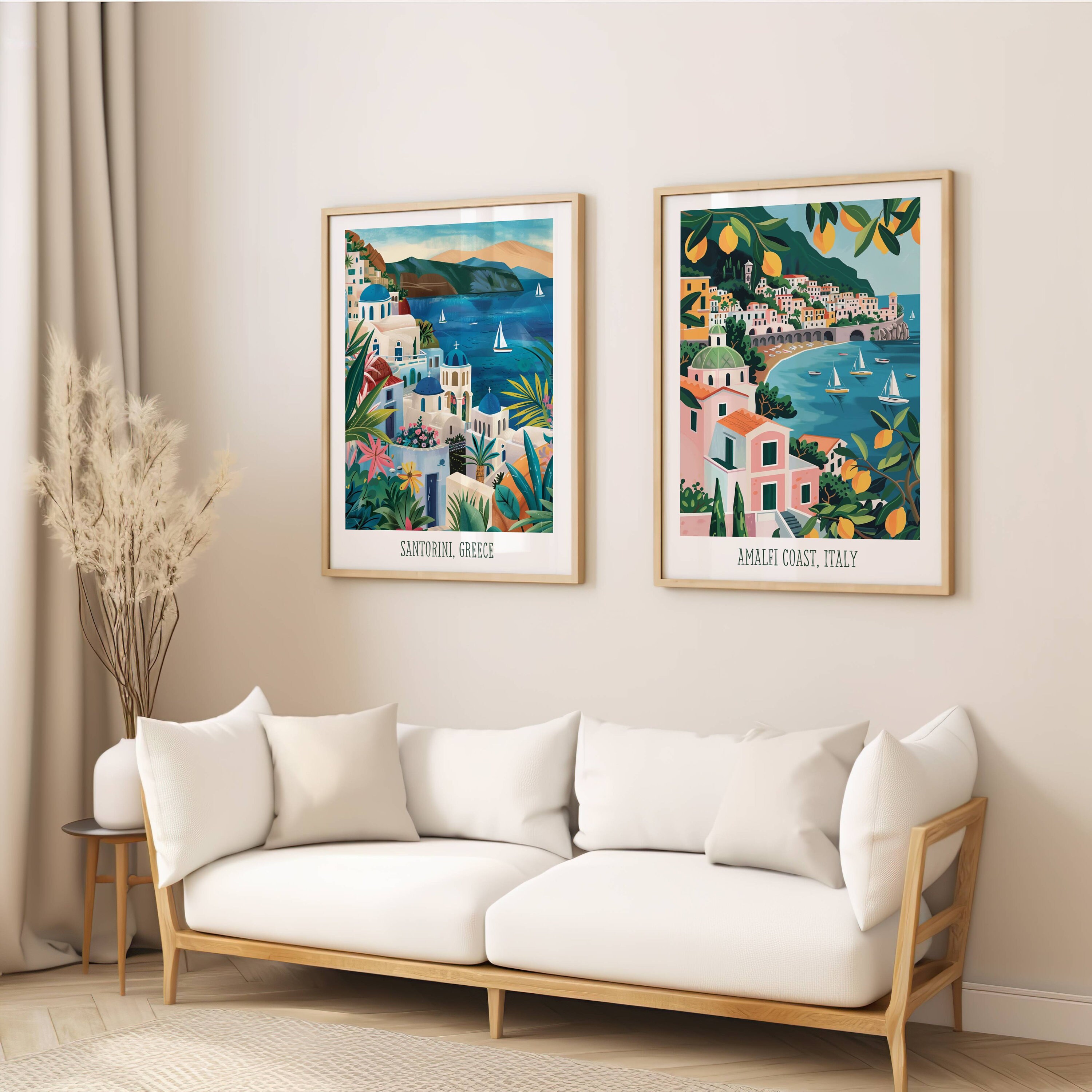 Mediterranean Wall Art Set of 3, Coastal Landscape Painting, European ...