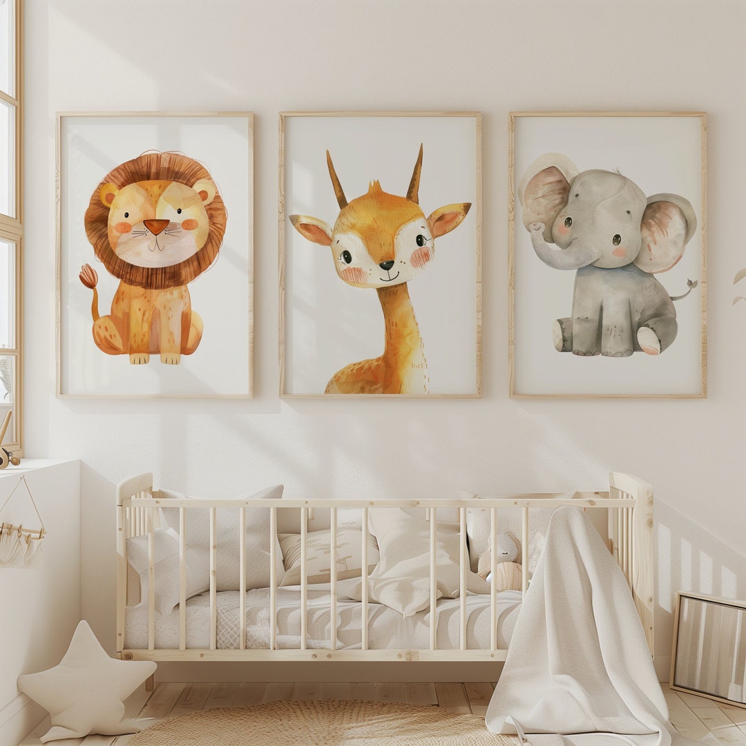 Safari Animal Nursery Prints, Lion, Elephant, Antelope (digital ...