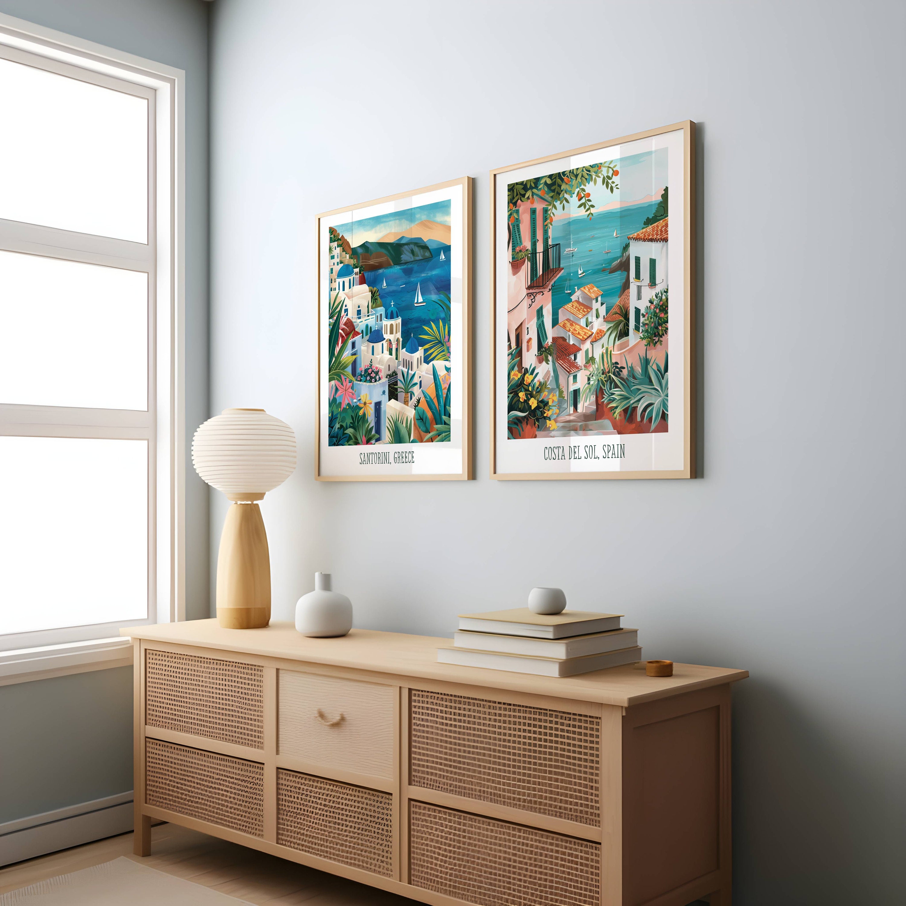 Mediterranean Wall Art Set of 3, Coastal Landscape Painting, European ...