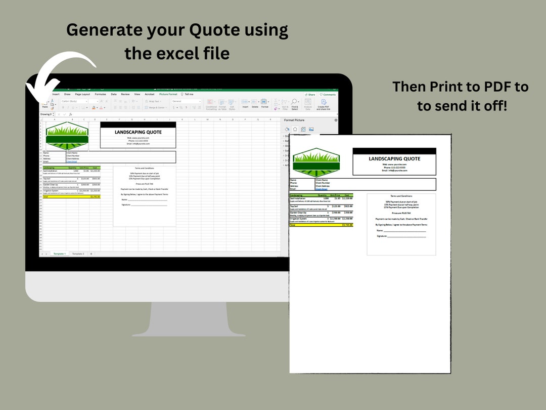 LANDSCAPE QUOTE GENERATOR, Excel File to Generate Landscape Work Quote ...