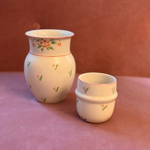 Vintage 1985 Ceramic Teleflora Bedside Carafe w/Water Cup Tumble-Up Tulip design