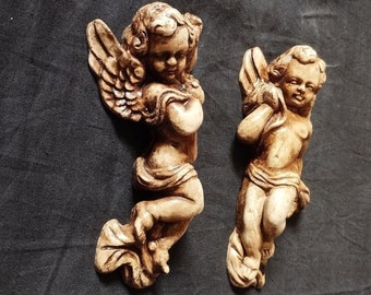 Vintage Style Plaster Cherub Angel Decor (14cm)