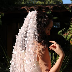 Blush Butterfly Tulle Wedding Veil Bachelorette Veil