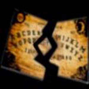 May include: A vintage-style Ouija board, split down the middle, with the alphabet, numbers, and sun and moon symbols. The board has a distressed, aged appearance with a dark background.
