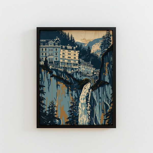 Art Deco Alpine Elegance: The Grandeur of Bad Gastein's Falls, digital product