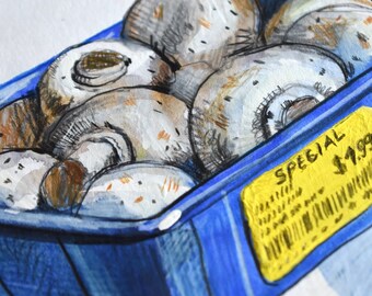 Mushrooms. Mixed Media Original Art.