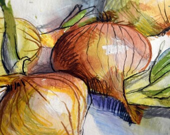 Onions. Mixed Media Original Art.