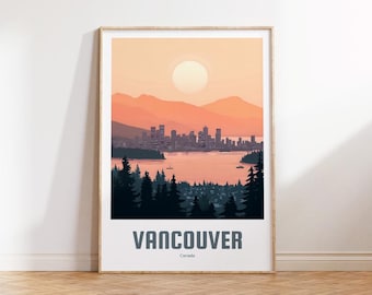 Vancouver Poster - Vintage Travel Poster - Retro City Print - Canada Gift - Vancouver Wall Art - Living room decor