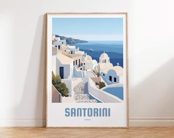 Santorini-affisch - Vintage reseaffisch - Reseaffischpresent - Santorini-väggkonst - Grekisk dekor - Semesterbild
