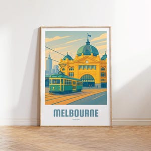 Póster de Melbourne - Póster de viaje vintage - Póster de viaje retro - Póster de viaje de regalo - Arte mural de Melbourne - Decoración de sala de estar