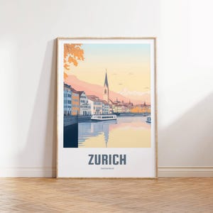 Cartel de Zurich - Cartel de viaje vintage - Cartel de viaje retro - Regalo de cartel de viaje - Arte de la pared de Zurich - Decoración de la sala de estar