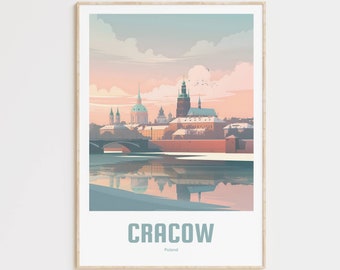 Affiche de Cracovie | affiche de voyage vintage | Rétro Cracovie | Cadeau d’affiche de voyage | Art mural de Cracovie | Affiche vintage Cracovie | Affiches de voyage