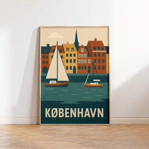 Kopenhagen Poster – Vintage Reiseposter im Retro Stil | Skandinavische Wanddeko als Digital Download oder Kunstdruck | Mid-Century Design