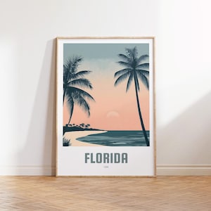 Florida Poster - Vintage Travel Poster - Retro Scenery - USA East Coast - Florida Wall Art - Living room decor