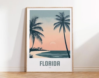 Florida Poster - Vintage Travel Poster - Retro Scenery - USA East Coast - Florida Wall Art - Living room decor