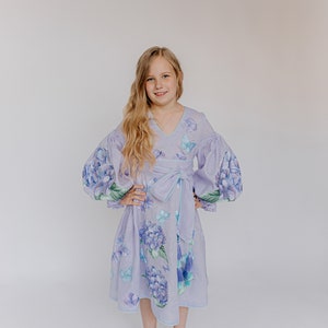 Light purple violet Embroidered Ethnic Kids Dress Folk Ukrainian Dress Vyshyvanka Kaftan Abaya Boho Bohemian hydrangea flower tasseled dress image 6