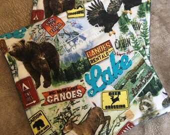 Salvamanteles de camping con estampado de animales salvajes, agarraderas de algodón, salvamanteles vaqueros azules, posavasos con estampado de animales salvajes, salvamanteles con estampado de animales