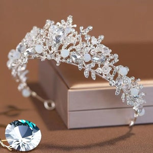 Crystal Crown Tiara Headband,Rose Crystal Gold Tiara, Bridal Wedding Tiara, Flower Tiara image 1