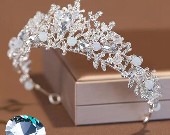 Crystal Crown Tiara Headband,Rose Crystal Gold Tiara, Bridal Wedding Tiara, Flower Tiara