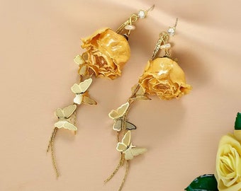 Yellow Rose Earrings,Floral Earrings,Flower Earrings, Mothers Day Gift