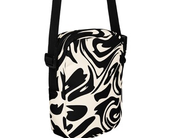 White and Black Swirl Utility Crossbody Bag