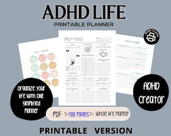 Digital ADHD Mental Health Life Planner, Neurodivergent, Medication & Habit Tracker, ADHD Planner Adult, Cleaning Meal Planner, ADHD Life